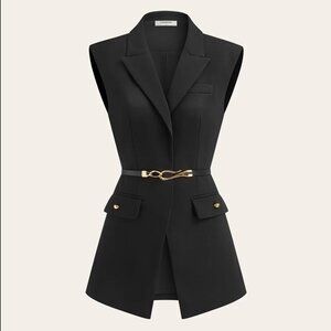 Commense Belted Tailored Vest - Black & Gold